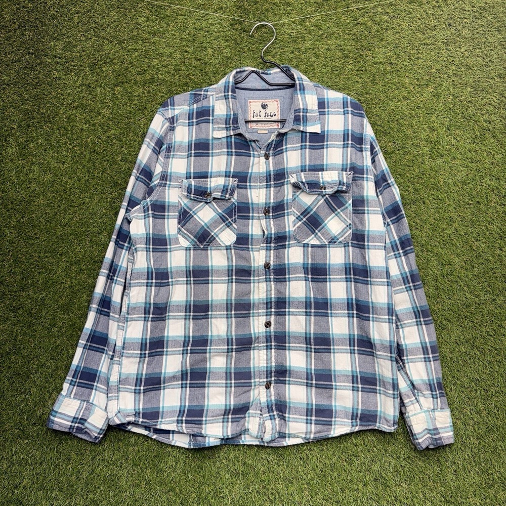 Fat Face Flannel Shirt Mens XL Blue Plaid Regular Fit Button Up Casual Outdoor